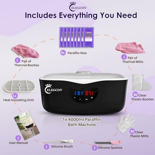 Paraffin Wax Machine for Hand and Feet - ELEGCOV Paraffin Wax Warmer with 8 Packs Lavender Bath Wax Refills Kit£¬Hand and Foot Moisturizing Care Kit, 4000ml Fast Meltdown Parafin Hot Wax Machine