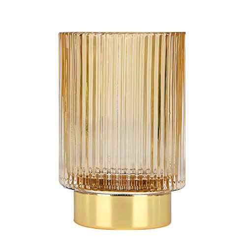 DASITON Makeup Brush holder Organizer,Crystal Cosmetic Makeup Brush Glass Brushes Storage Holder, Vintage Make Up Brush Cup Pen Pencil Holder striped vase(Coffee L)