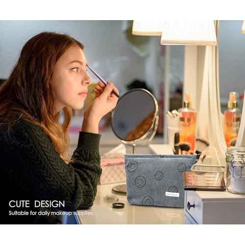 Corduroy Makeup Bag Cosmestic Bag Large Capacity Ladies Women Aesthetic Make Up Organizer Accessories Zipper Pouch Purse Grey
