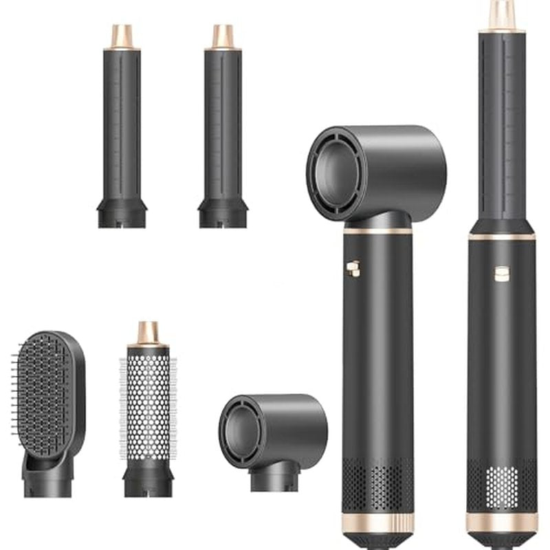 5 in 1 Hair Styler & Hair Dryer Brush, Low-Speed Negative Ionic Air Styler Drying, Multi Hair Styler, Professional Blow Dryer Brush for Curling Volumizing Straightening Styling(Gray Gold)