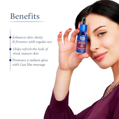 Blue Nectar Manjistha & Berry Serum with Gua Sha for Face | Hydrating Vitamin C Serum for Women & Men (13 Herbs, 1 Fl Oz)