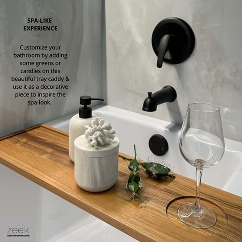 Zeek Bathtub Caddy Tray Solid Natural Wood Bath Board Charcuterie Serving Platter Housewarming Gift