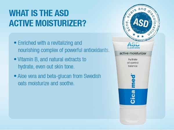 Moisturizer for Acne, Cicamed Medical Science, ASD Active Acne Scars Blemishes Oily Skin and Discoloration