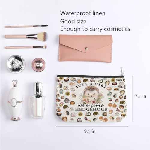 Hedgehog Gifts for Women Girls Hedgehog Makeup Bag Hedgehog Stuff Merch Animal Lover Funny Birthday Christmas Gift for Hedgehog Lovers Daughter Sister Bestie Niece Just A Girl Who Loves Hedgehogs