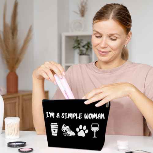 Running Gifts Makeup Bag, I'm A Simple Woman Cosmetic Bag for Purse, Gifts for Women Runner Dog Coffee Lovers, Birthday Present for Sister BFF Female