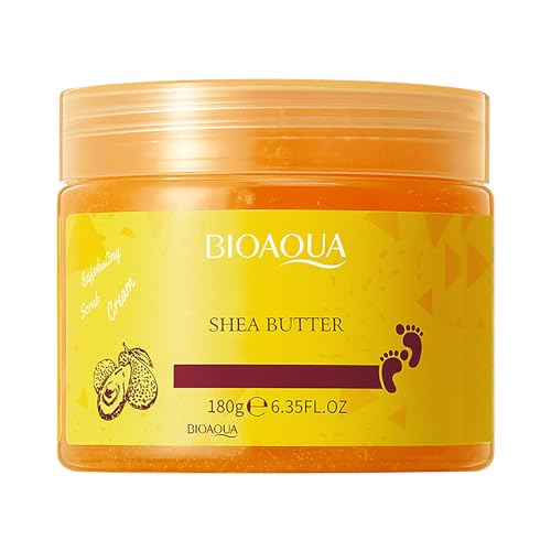 BIOAQUA Foot Scrub Cream, Exfoliating and Cleansing Foot Care with Plant Scrub Particles, Shea Butter Extract & Herbal Ingredients, Smooth Soft Feet, 180g (6.35oz)