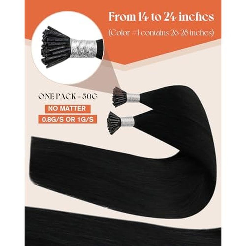 Sunny Hair I Tip Hair Extensions Human Hair 28inch Itip Human Extensions Jet Black Fusion Hair Extensions Heat-Stylable Itip Extensions Invisible Stick Tips Hair Extensions Natural 50g