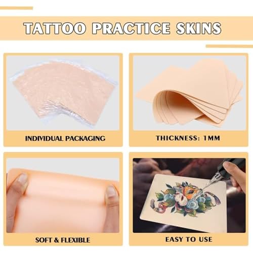 Tattoo Practice Skins with Transfer Paper - 35Pcs Fake Skin and Stencil Paper Kit Includes 25Pcs Tattoo Paper and 10Pcs Double Sided Practice Skins