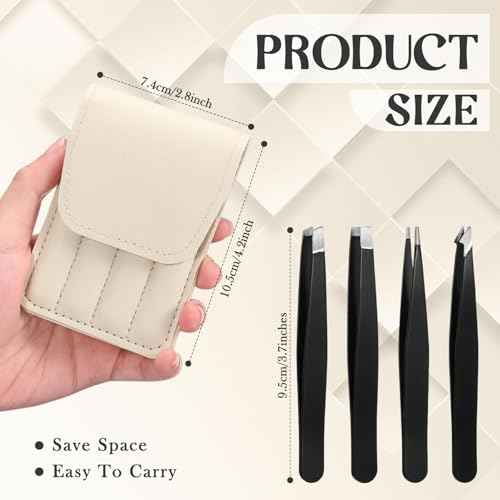 Lasnten 12 Sets Eyebrow Tweezers Set and Curved Scissors, 4 in 1 Professional Stainless Steel Tweezers for Women and Men, Splinter and Ingrown Hair Removal with Travel Case(Beige)