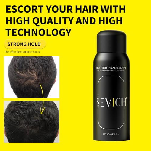Sevich Hair Fiber Spray - Instant Hair Thickening Powder for Men & Women, Hair Building Fibers for Thinning Hair, Root Touch Up Hair Color, Waterproof, Sweatproof, Natural Look,80ml Black