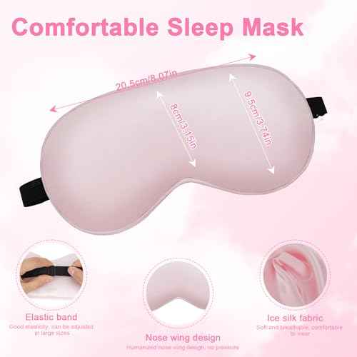 Sleep mask w/Cooling Gel Eye Mask, 2Packs Heated Eye Mask for Sleeping, Reusable Ice Silk Blackout Eye Cover Sleeping Mask for Travel, Home, Office, Yoga, Stocking Stuffers (Black+Pink)