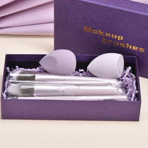 Gift Ready 10 Piece Purple Makeup Brushes Set and 2 Piece Makeup Sponge ? Wooden Handle with Soft Synthetic Bristles, Concealer, Powder ? (Ideal for Christmas, Birthday, Women)