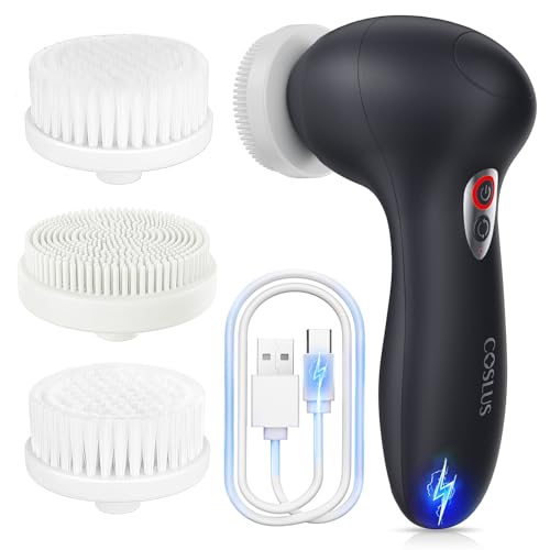COSLUS Facial Cleansing Brush Face Scrubber: 3 in 1 Bi-Directional Electric Spin Brush for Removing Blackhead, Exfoliating, Massaging - Rechargeable Waterproof, 3 Adjustable Speeds for Men & Women
