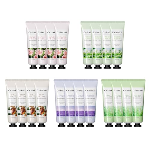 Hand Cream Gift Set, 20-Pack Moisturizing Hand Lotion for Dry Cracked Hands, 5 Natural Scents, Bulk Holiday & Christmas Gifts for Women, Men & Party Favors