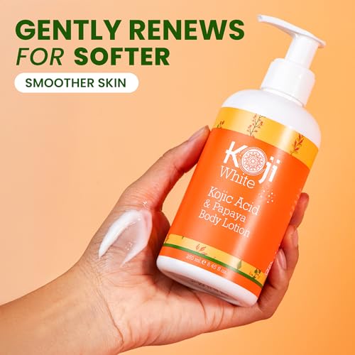 Koji White Kojic Acid & Papaya Body Lotion - Exfoliating, Hydrating, Moisturizing, Skin Care for Sun-Damaged Skin, Vegan, Paraben-Free, 8.45 Fl Oz (1 Bottle)