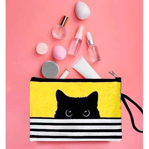 Cat Gifts for Women - Makeup Bags for Women - Small Cosmetic Bag for Purse - Makeup Bags with Zipper - Cute Toiletry Bag (Yellow Cat Clutch)