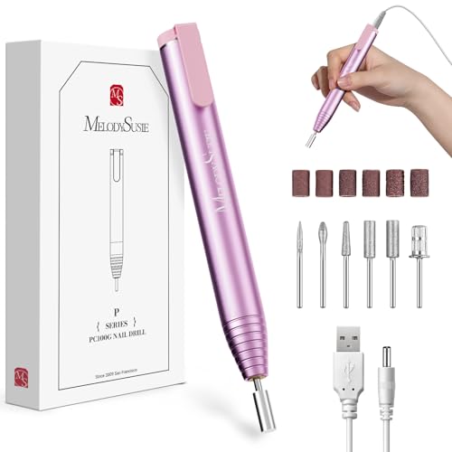 MelodySusie Electric Nail Drill, PC100G PocketNail USB Portable Nail File for Beginner, Pen-Shaped Compact Efile Machine for Acrylic Gel Polishing Manicure Pedicure Tool with Drill Bits Sanding Bands