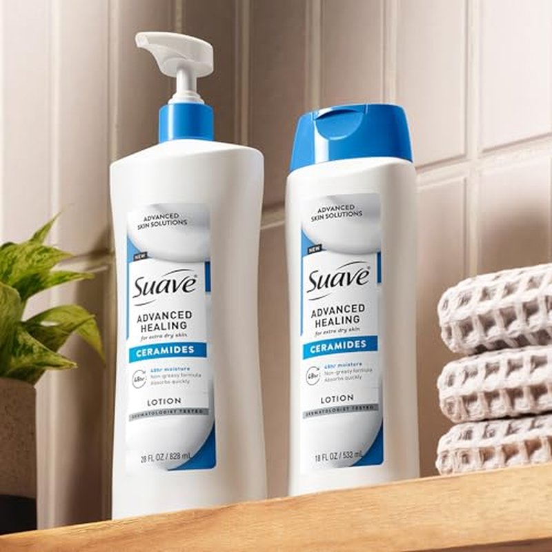 Suave+ Advanced Healing Hand & Body Lotion for Women With Ceramides for Very Dry Skin, Hydrating, Non-Greasy, Allergen-Free Moisturizing Cream, Lightly Scented, 18 FL OZ, 6 Pack