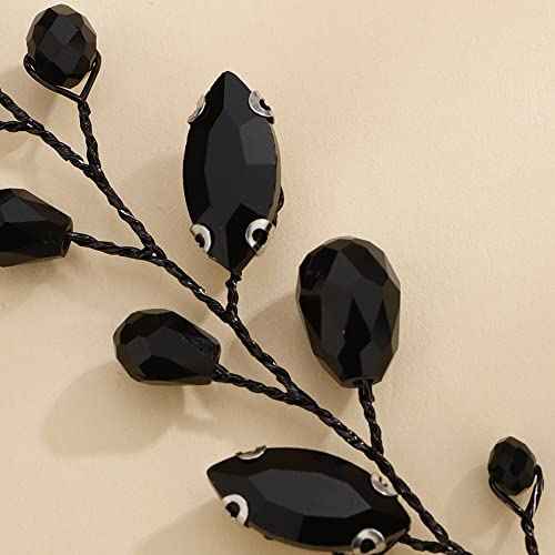 Teyglen Bridal Rhinestone Crystal Hair Vine - Handmade Long Black Rhinestones Headband for Brides, Vintage Headpieces for Women, Party Prom Birthday (Black)