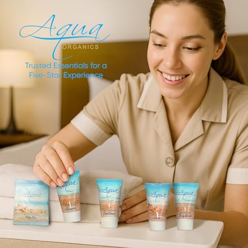 Aqua Organics Hotel Soaps & Toiletries Bulk Set | 1-Shoppe Amenities Kit | 1oz Shampoo & Conditioner, Body Wash, Lotion, 1oz Bar Soap | Travel Size | 150 Pieces