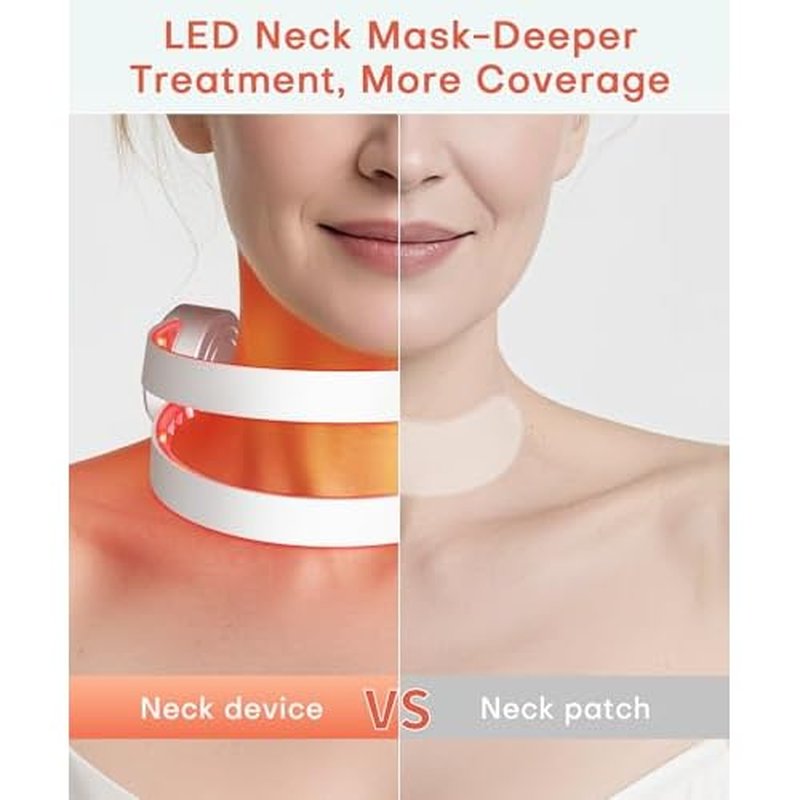 Wireless Neck Wrinkle Treatment Device,14 LEDS Red 630nm &12LEDS Infrared Light 850nm LED Mask for Horizontal Lines Turkey Crepey Tech Neck,10-Min Treatment