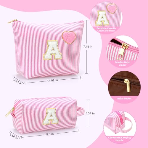 Initial Makeup Bag Personalized Preppy Cosmetic Bag Trendy Toiletry Travel Bag For Teen Girls Kids Women Letter Makeup Pouch Purse Holiday Gifts Birthday Christmas Gifts 2pack (A, Blue)