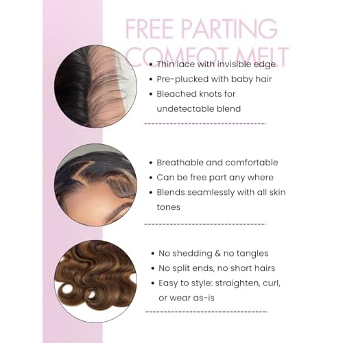 5X5 HD Lace Closure Human Hair Body Wave, 12A Honey Blond Highlight Transparent Deep Part Natural Hairline, 100% Virgin Hair Black With Highlight Color 14 Inches