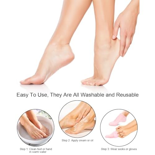 2 Pairs Silicone Moisturizing Foot Socks, Soft Silicone Socks, Anti Slip Gel Spa Socks Softening Feet Dry Cracked Skin, Spa Pedicure Socks for Women Foot Care After Pedicure