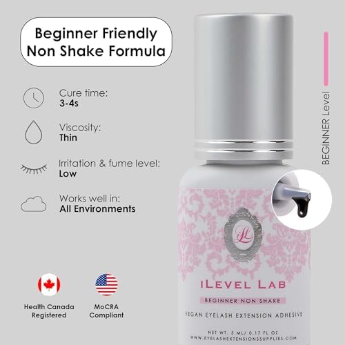 Non Shake Extra Strong Eyelash Extension Glue - 0.17 fl. oz | 3-4 Sec Drying Time, 4 Weeks Retention, Black Adhesive
