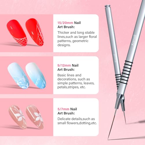 Metallic Nail Art Brushes, 6Pcs Non Slip Liner Brush Set, UV Gel Polish Painting Art Design Pen for Long Lines, Thin Details, Fine Drawing Sizes 5/7/9/11/20/25mm(Silver)