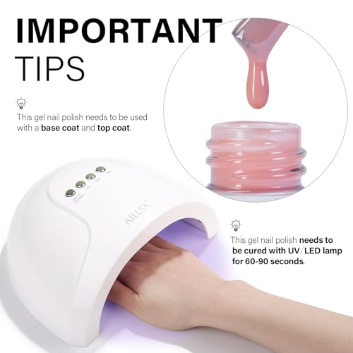 AILLSA Nude Pink Gel Nail Polish Misty Rose Jelly Gel Polish Neutral Sheer Translucent Gel Polish Long Lasting Light Pink Color Soak Off U V Gel for French Manicure Nail Art at Home 0.51 Oz