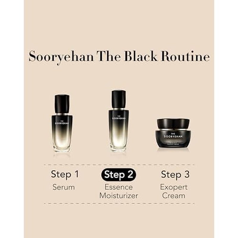 Sooryehan The Black (Essence Moisturizer, 130ml/4.4fl oz) - Lightweight Cream for Moisture Barrier, Rejuvenate Dull, Aging Skin. Premium Korean Skin Care. Black Yeast, Hyaluronic Acid,
