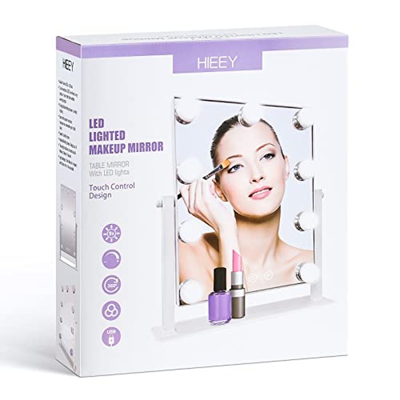 HIEEY Hollywood Vanity Mirror with Lights, Makeup 9 Dimmable Bulbs Three Color Lighting Modes, and 5X Magnification Mirror, Smart Touch Control, 360¡ÆRotation (White)