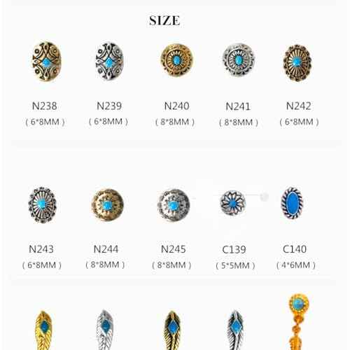 50 PCS Metal Turquoise Nail Charms - Western Cowboy Nail Art Decorations, 3D Nail Gems for DIY Manicure, Mixed Shapes Nail Accessories for Gel Acrylic Nails (Blue)