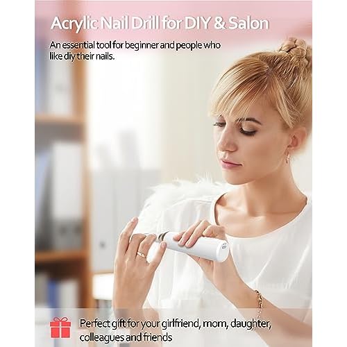 Nail Drill,Cordless Electric Files for Gel Nails E-File Manicure Kit Women Rechargeable Drill para U?as Profesional Machine Grinder Acrylic White (M918)