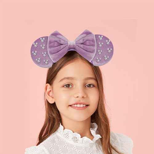 JIAHANG Velvet Mouse Ears Hair Bow Headband with Pearls, Party Decoration Fashion Hair Band Hair Accessories for Women Girls (velvet purple 05)