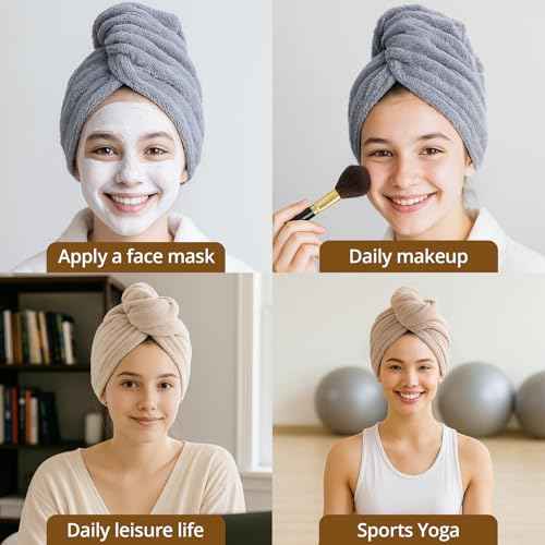 3 Pack Plush Yarn Hair Towel Wrap for Women, Super Absorbent & Quick Drying Turban, Anti Frizz Head Towel for Long, Thick, Curly Hair with Secure Button