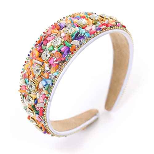 Rhinestone Women Headband Sparkle Diamond Crystal Headband Padded Wide Hairband Glitter Hair Accessories for Women Girls Rainbow