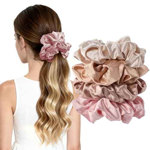 Lolalet Big Scrunchies for Women, 5.9 Inch Large Satin Scrunchies Jumbo Oversized Elastic Hair Ties Extra Large Giant Hair Bands -4 Pack, Style D