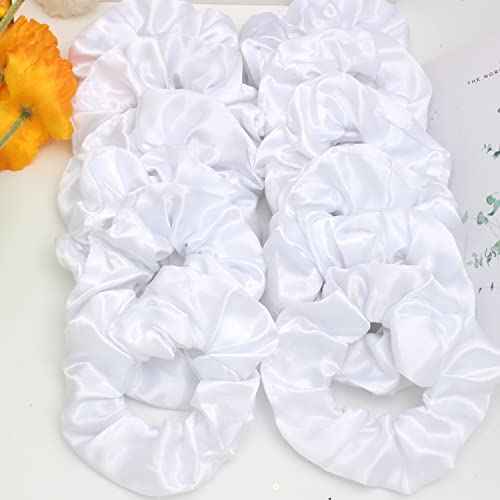 12PCS LED Hair Scrunchies Light Up White Scrunchies,Satin Ponytail Holder Glow in the Dark Hair Accessories Neon Rave Party Supplies