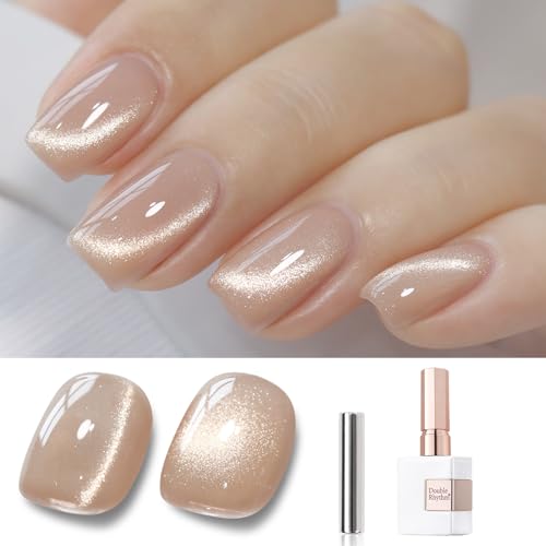 Double Rhythm Cat Eye Gel Polish with Magnet 15ML Ice Glass Holographic Glitter Shimmer Translucent Sheer Color Salon Soak Off Magnetic at Home (Milky Nude-MC1121)