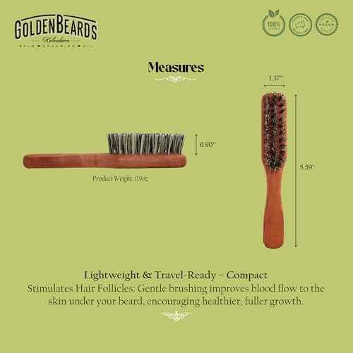 Golden Beards Vegan Beard Brush - Beard Brush Natural Vegetal Bristles - Tampico Bristles made in Germany