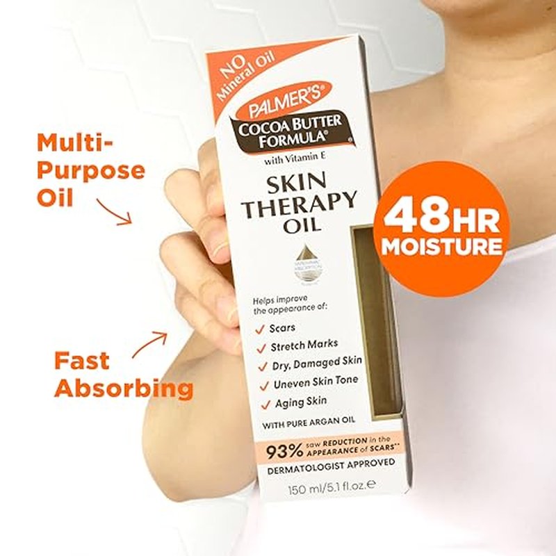Palmer's Cocoa Butter Formula Skin Therapy Moisturizing Body Oil with Vitamin E & Pure Argan Oil, Deep Body Moisturizer for Dry, Damaged Skin, 5.1 Ounces