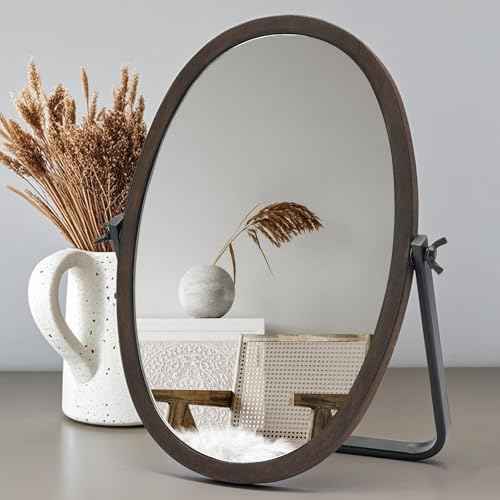 Generic Vanity Table Makeup Mirror-Desk Small Standing Vintage Mirrors 360¡Æ Adjustable Rotation, Bronze Wood Framed for Dressing Table,Bedroom, Bathroom,Tabletop,Antique,Desktop 11.8'' x 7.8''