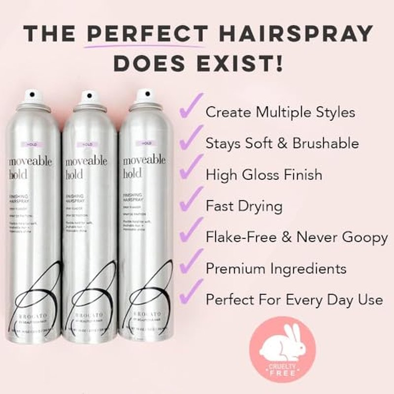 Brocato Moveable Hold Finishing Hairspray (50% VOC), 3 Pack, 10oz | Exceptional Control and Brilliant Finish | For All Hair Styles