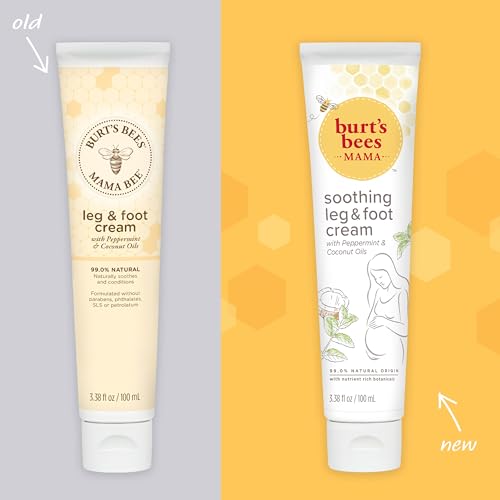 Burt's Bees Mama Bee Leg and Foot Cream, Soothing Formula with Peppermint and Coconut Oil, Fragrance Free, 99% Natural Origin, 3.38oz