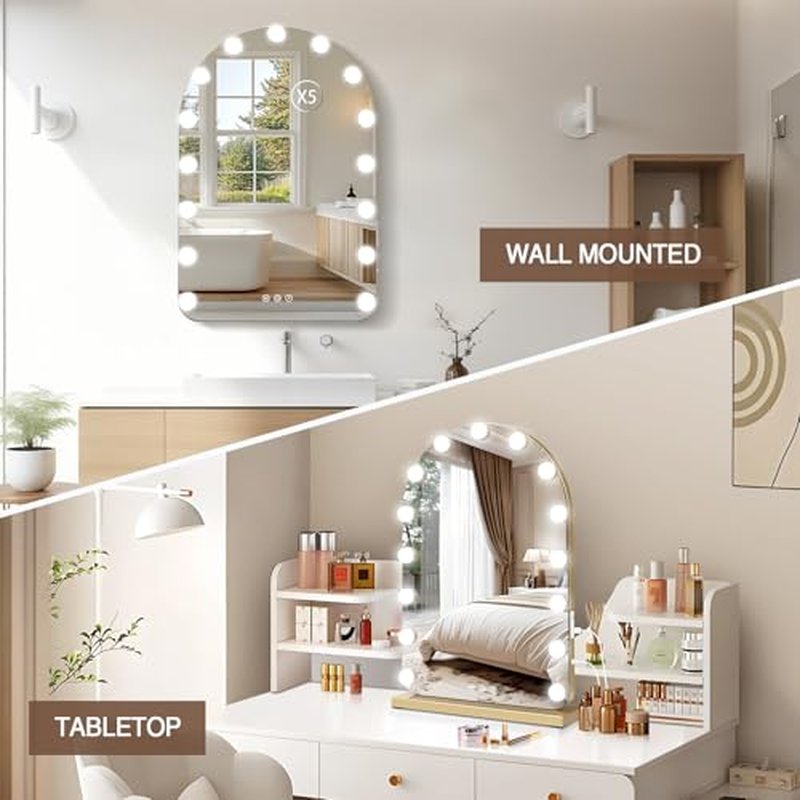 Vanity Mirror with Lights, 15.7" x 23.6" Hollywood Lighted Makeup Mirror with 15 Dimmable LED Bulbs for Dressing Room Bedroom Gold