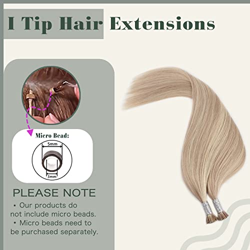 Sixstarhair I Tip Hair Extensions Human Hair 18 Inch Itip Human Hair Extensions Dirty Blonde with Bleach Blonde Highlights Color 18/613 Cold Fusion Extensions Professional Keratin Hair Extensions 50g