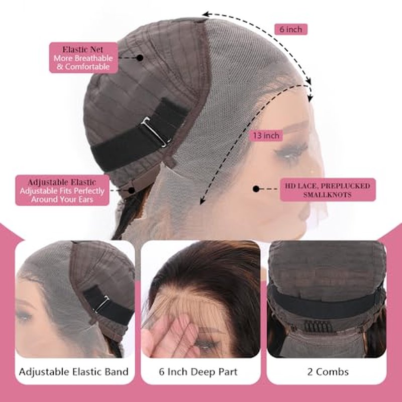 Ombre Lace Front Wig Human Hair 13x6 HD Transparent Body Wave 24 Inch Lace Frontal Wigs Human Hair Pre Plucked 180% Density 1/30 Colored Highlight Lace Front Wig for Women