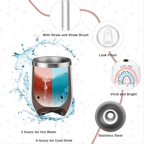 Tessco for you 3 Pcs Inspirational Gift for Women Boss Thank You Cup 12 oz Tumbler You're Enough Keychain Makeup Bag Employee Appreciation Gifts for Nurse Case Management Vet Tech(White,Rainbow)